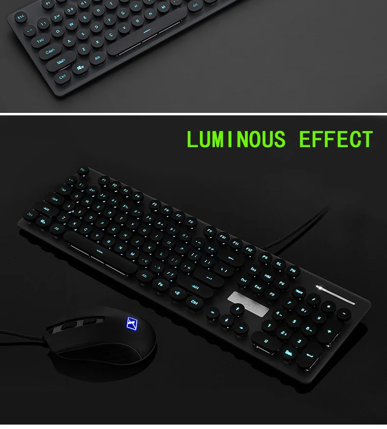 Розовый ретро Проводная игровая клавиатура и мышь комплект круглый Keycap стимпанк клавиатура мультимедийная Кнопка 1800 dpi Мышь для ПК ноутбука