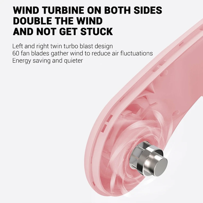 

M6 Mini USB Portable Fan Neck with Rechargeable Battery Ultra Quiet Wind Wearable Fan Handheld Air Conditioner Pink