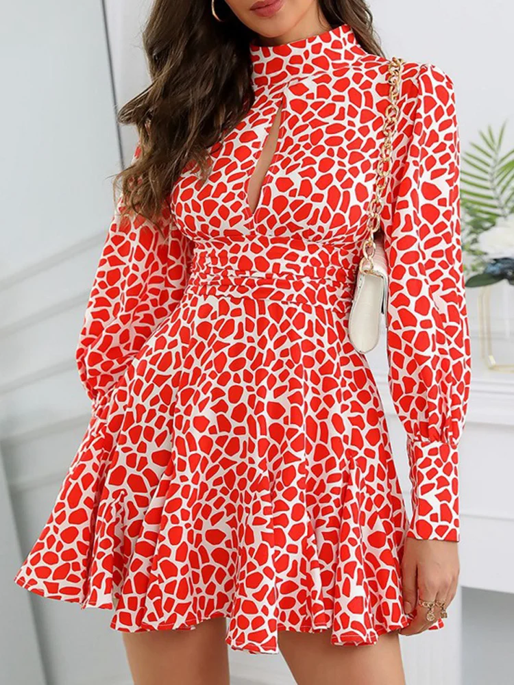 

WQJGR Summer Dresses Women 2021 Long Sleeve Red Leopard Vestidos De Fiesta Fashion News