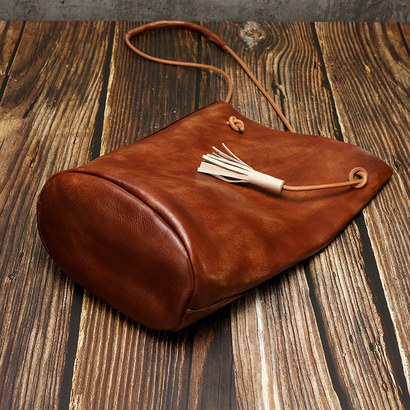 

YourSeason Nature Cow Leather Female Bucket Bag 2021 Casual Large Capacity Versatile Girl Shoulder Retro Bags Solid Color