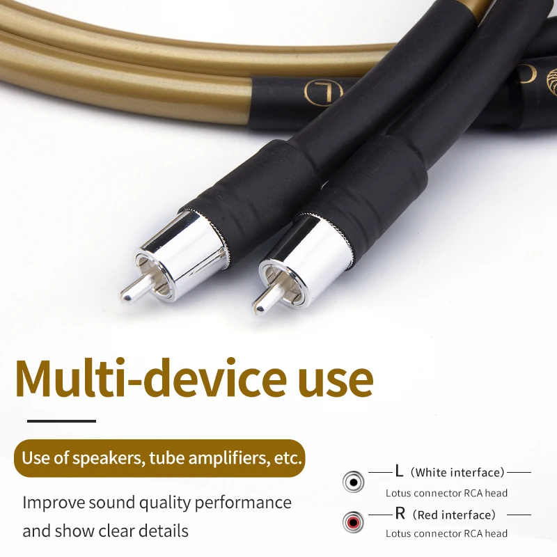 

High Quality 1 pair Hifi Audio Speaker Interconnector RCA Cable OFC Copper Plated Silver 2RCA to2 RCA Audio Cable Line Wire