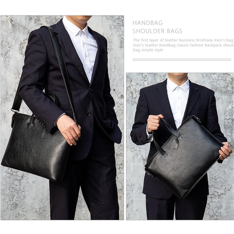 Men Business Handbag Genuine Leather Briefcases Male Laptop Bag 14 inch Totes Bag High Quality Leather Shoulder Bag For Document