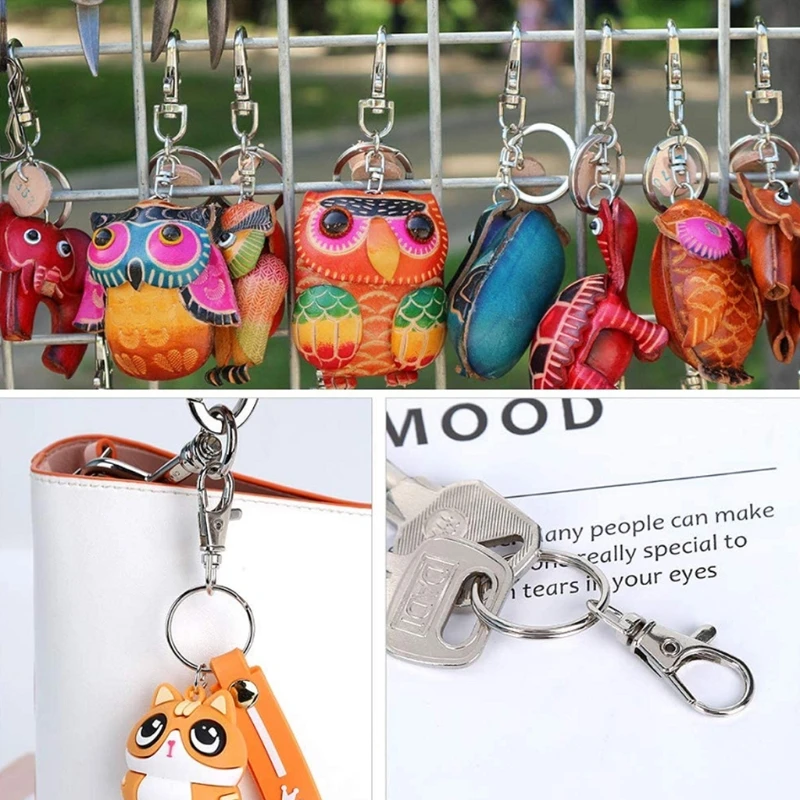 

100 Pcs Swivel Snap Hooks with Key Rings Lobster Claw Clasps S/M/L Assorted Sizes for DIY Crafts Keychain Clip Lanyard