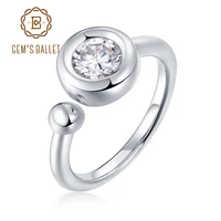 gems ballet 925 sterling silver ring jewelry 1 0ct 6 5mm moissanite sapphire ruby emerald adjustable open ring for women