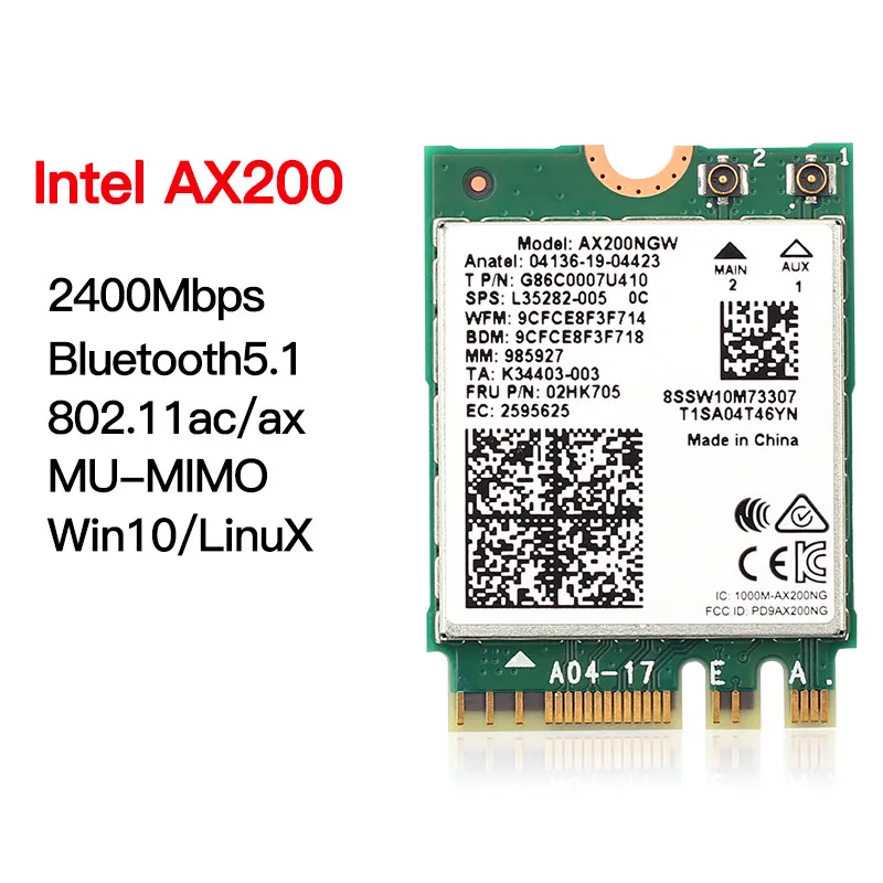 2400 Мбит/с двухдиапазонный Wi Fi 6 беспроводная карта Intel AX200 Настольный комплект