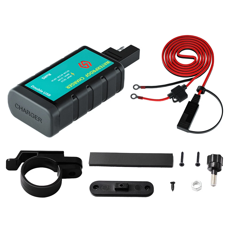 

Motorcycles Dual USB Charger SAE Power Supply Socket Waterproof Fast Charging Adapter for DC 12V-24V Car SUV Boat
