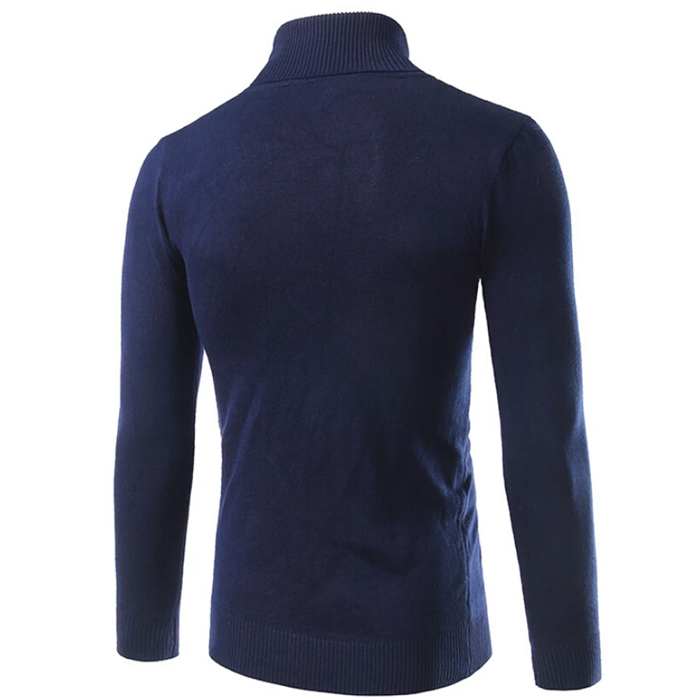 Мужской теплый вязаный свитер с высоким воротником осенне-зимний облегающий и