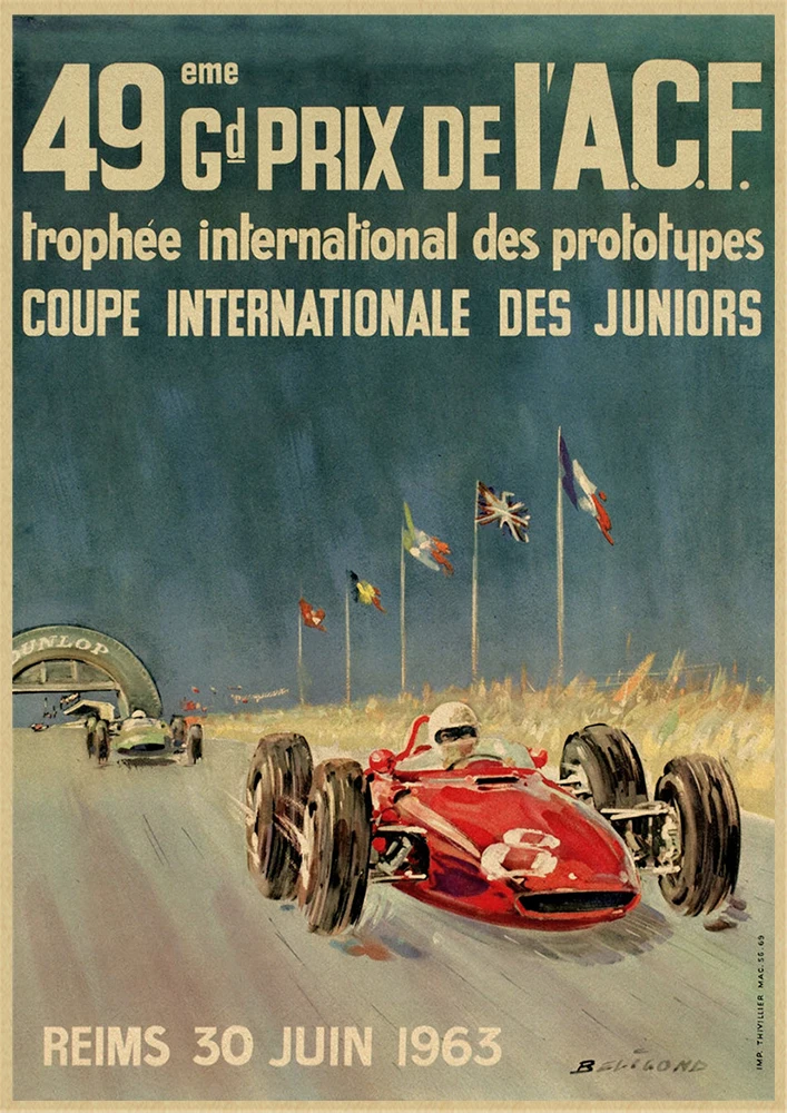 Grand Prix Супер гоночный автомобиль Ретро гонка Monaco 64 й двигатель постер Настенная