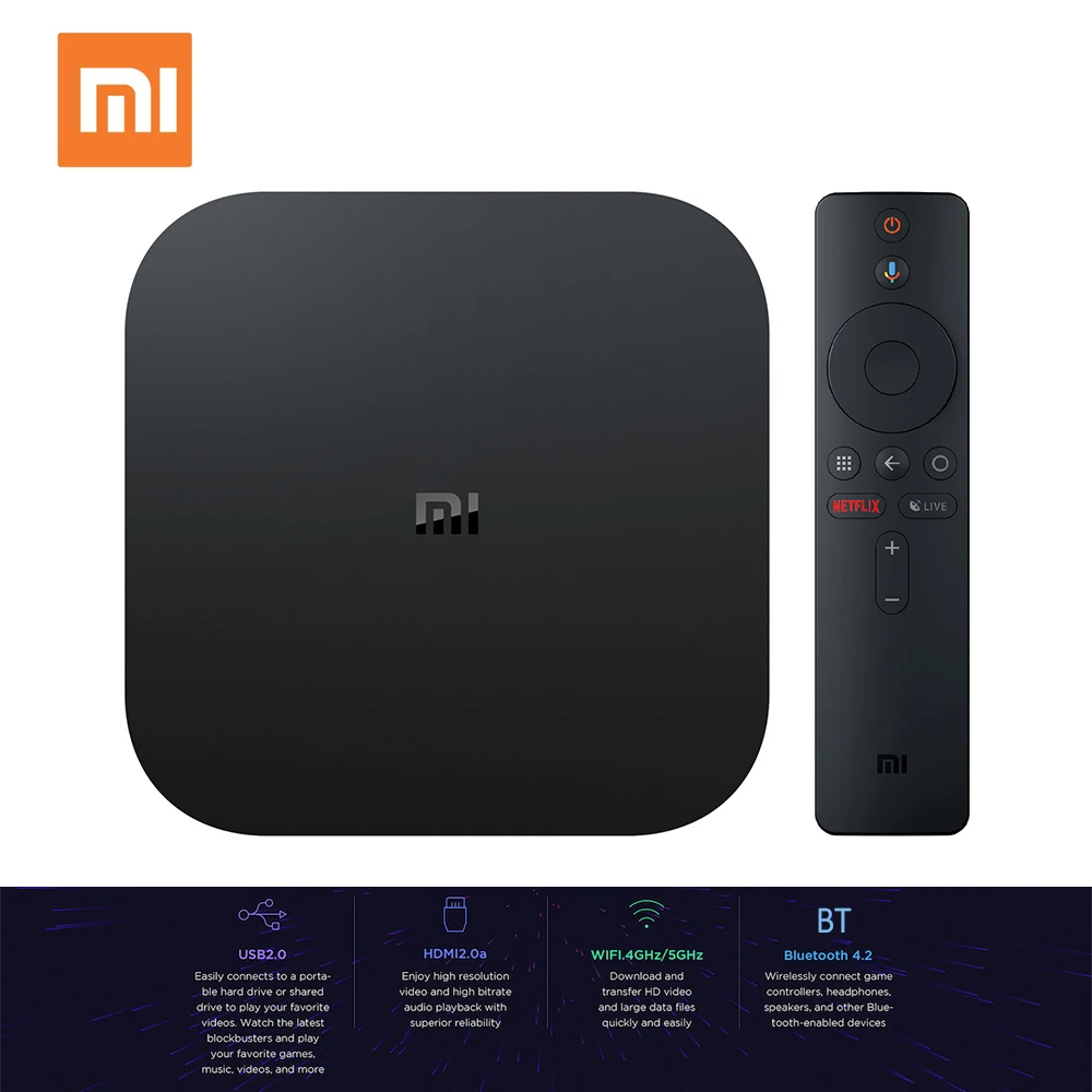 Xiaomi mi Box S Smart tv с 4K HDR Android 8,1 tv Strea mi ng медиаплеер Cortex-A53 четырехъядерный 64 бит 2 Гб ram 8 Гб rom HD mi 2,0