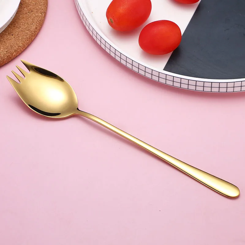 

304 Stainless Steel Salad Spoon 2 in 1 Creative Noodles Fork Spoon Instant Noodle Spoon Fork for Fruits and Vegetables