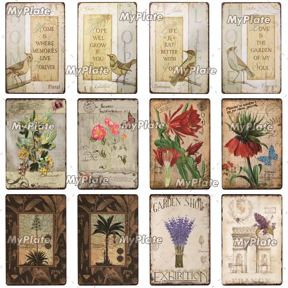 Металлический постер с цветами винтажная металлическая табличка жестяная