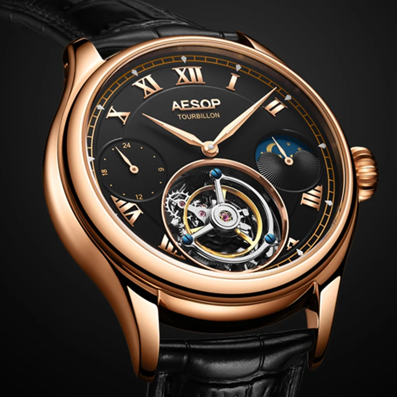 

Модные мужские механические часы Tourbillon, мужские роскошные часы с Луной и фазой, деловые кожаные мужские наручные часы, Montres Homme 2020