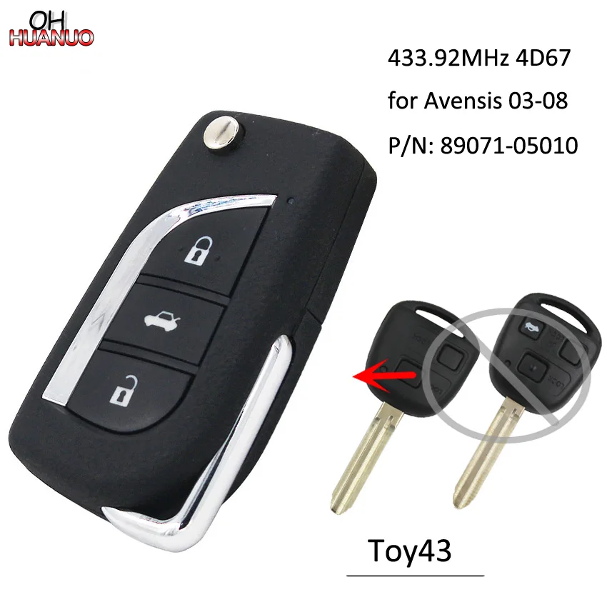 Обновленный дистанционный ключ с чипом 433 92 МГц 4D67 для Toyota Avensis 2003 2008 P/N:89071 05010 TOY43