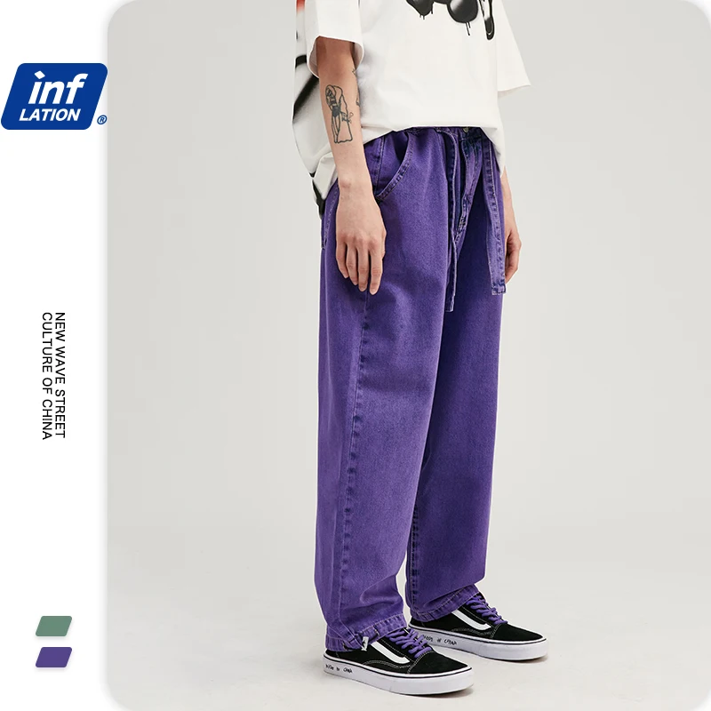 Джинсы INFLATION 2020 мужские повседневные свободные прямые серый фиолетовый цвет