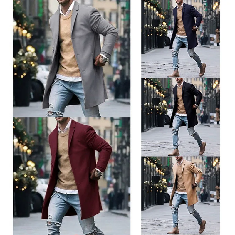 2019 мужские зимние осенние деловые пальто из смешанной шерсти длинное теплое