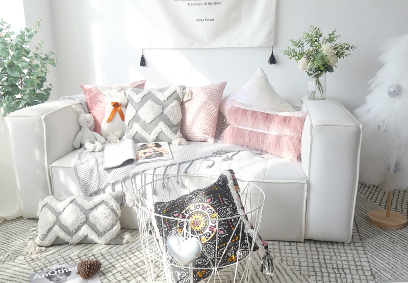 Нордическая вышитая наволочка Ins с ворсом, индивидуальная подушка с кисточками, прикроватная диванная подушка для дивана, поясничная Подушка, этнический богемный стиль, Марокко