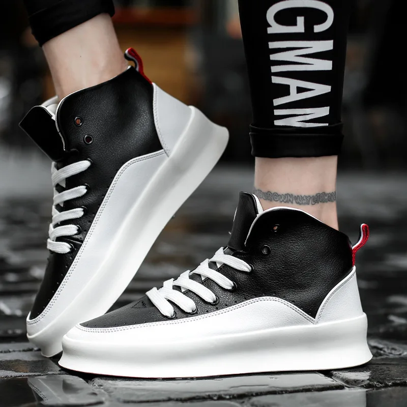 Мужские высокие кроссовки черные Повседневные в Корейском стиле весна 2022 |