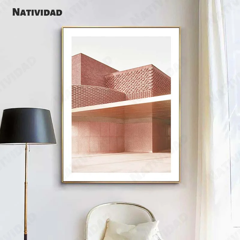 

Nude Color Square Multi-Storey Building Classical Pattern Bedroom Living Room Home Canvas Painting Inkjet Hanging Canvas Art