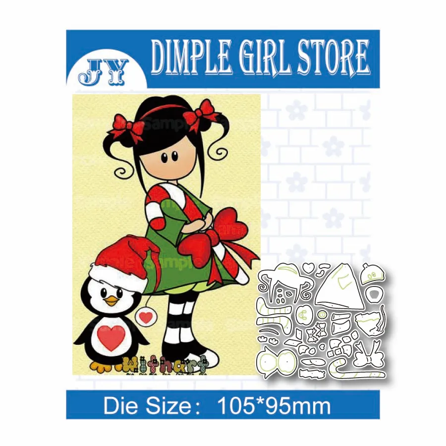

Bowknot Penguin Girl 2021 New Product Metal Cutting Die Stamp Photo Frame Embossing Process Layered Greeting Card Decoration
