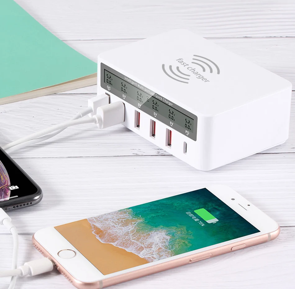 IHaitun 100 Вт беспроводной PD type C QC3.0 USB зарядное устройство светодиодный дисплей Быстрая док-станция для путешествий Быстрая зарядка 3,0 QC 4,0 для iPhone 11 Pro