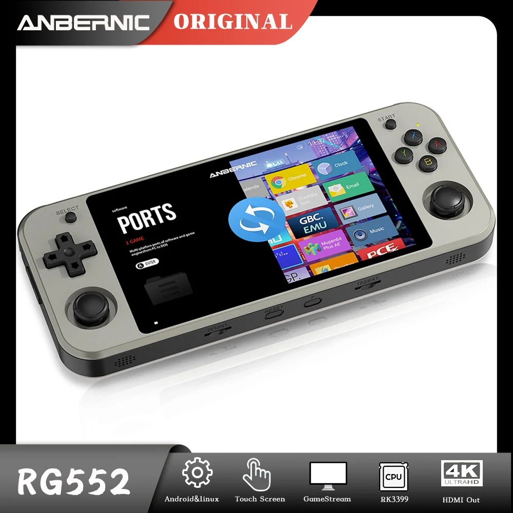 Anbernic-consola portátil RG552, reproductor de videojuegos con pantalla táctil IPS de 5,36 pulgadas, Android 64g, eMMC 5,1, PS1, RK3399, Linux