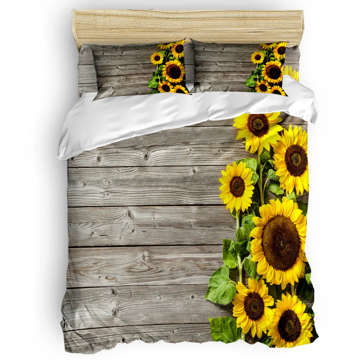 Подсолнух дерево планка фон 4 шт. набор из стеганого одеяла и покрывала