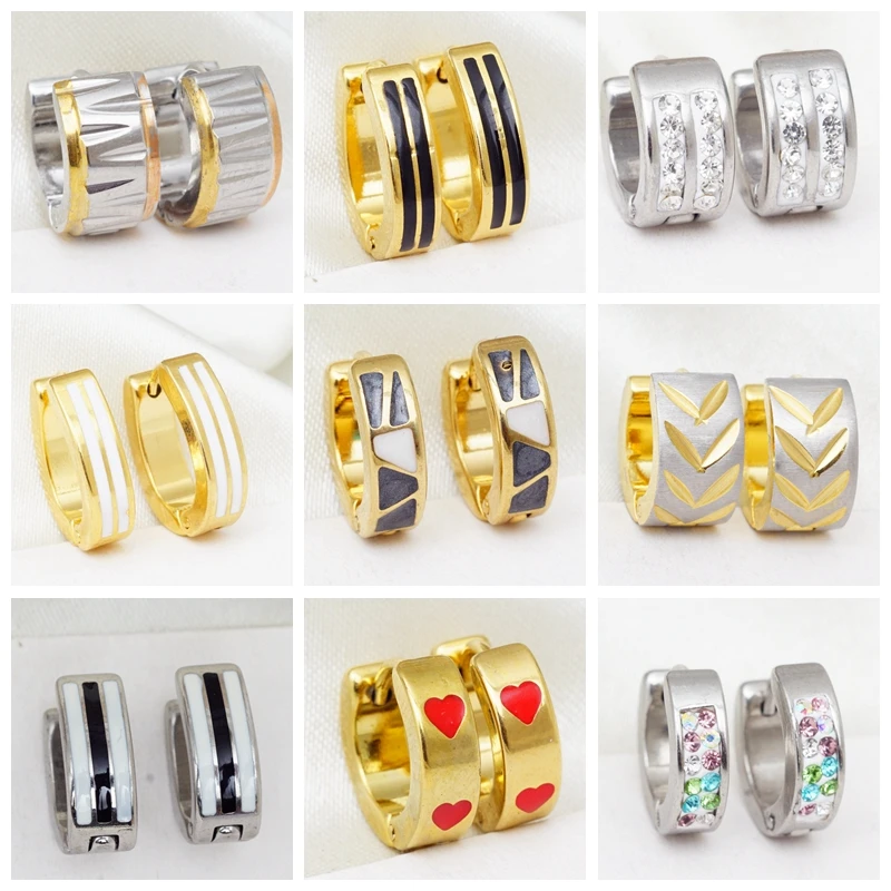 Золотые кольца со стразами и металлическими небольшие серьги из нержавеющей