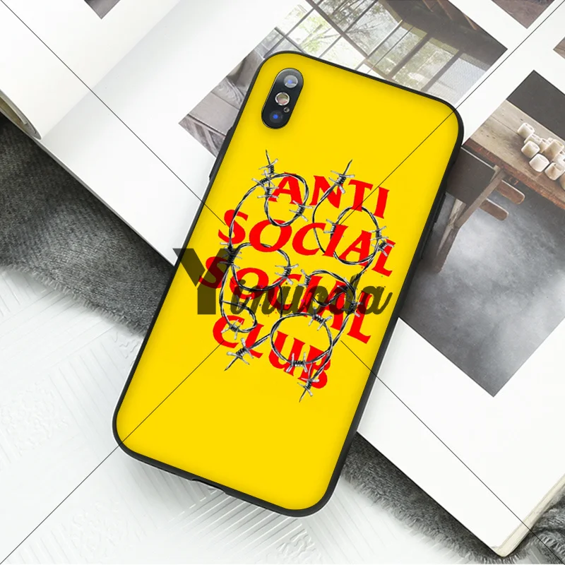 Yinuoda Anti Social Club ASSC TPU Soft Phone Cover for iPhone X XS MAX 6 6s 7 7plus 8 8Plus 5 5S SE XR 11 11pro max | Мобильные