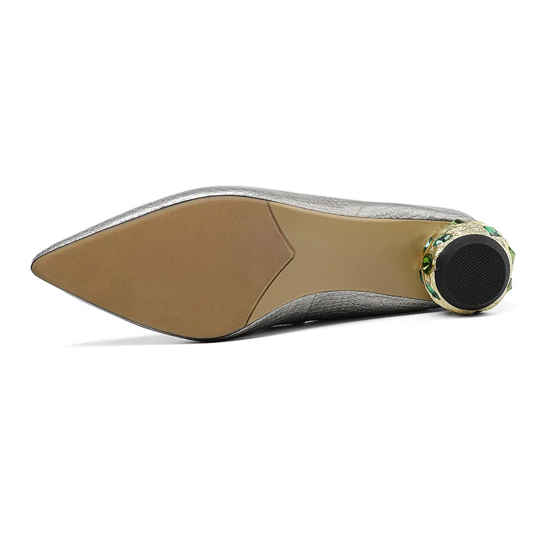 Женские золотые шлепанцы Phoentin летние из натуральной кожи с острым носком со