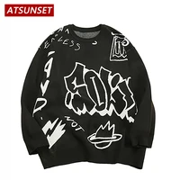 atsunset cartoon art graffiti embroidery sweater harajuku retro style knitted sweater autumn and winter cotton pullover tops