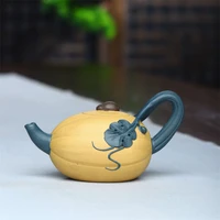 yixing purple clay teapot handmade raw ore section mud two color melon pot card cover flower tea kettle household kung fu teaset
