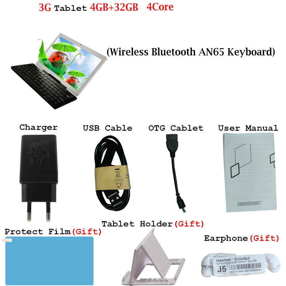 Bundle C ANRY планшетный ПК 10 дюймов Android 7,0 Phablet 4G Lte телефонный звонок Tab ram 4 Гб rom 64 Гб Восьмиядерный с беспроводной Bl - Комплект: Bundle C