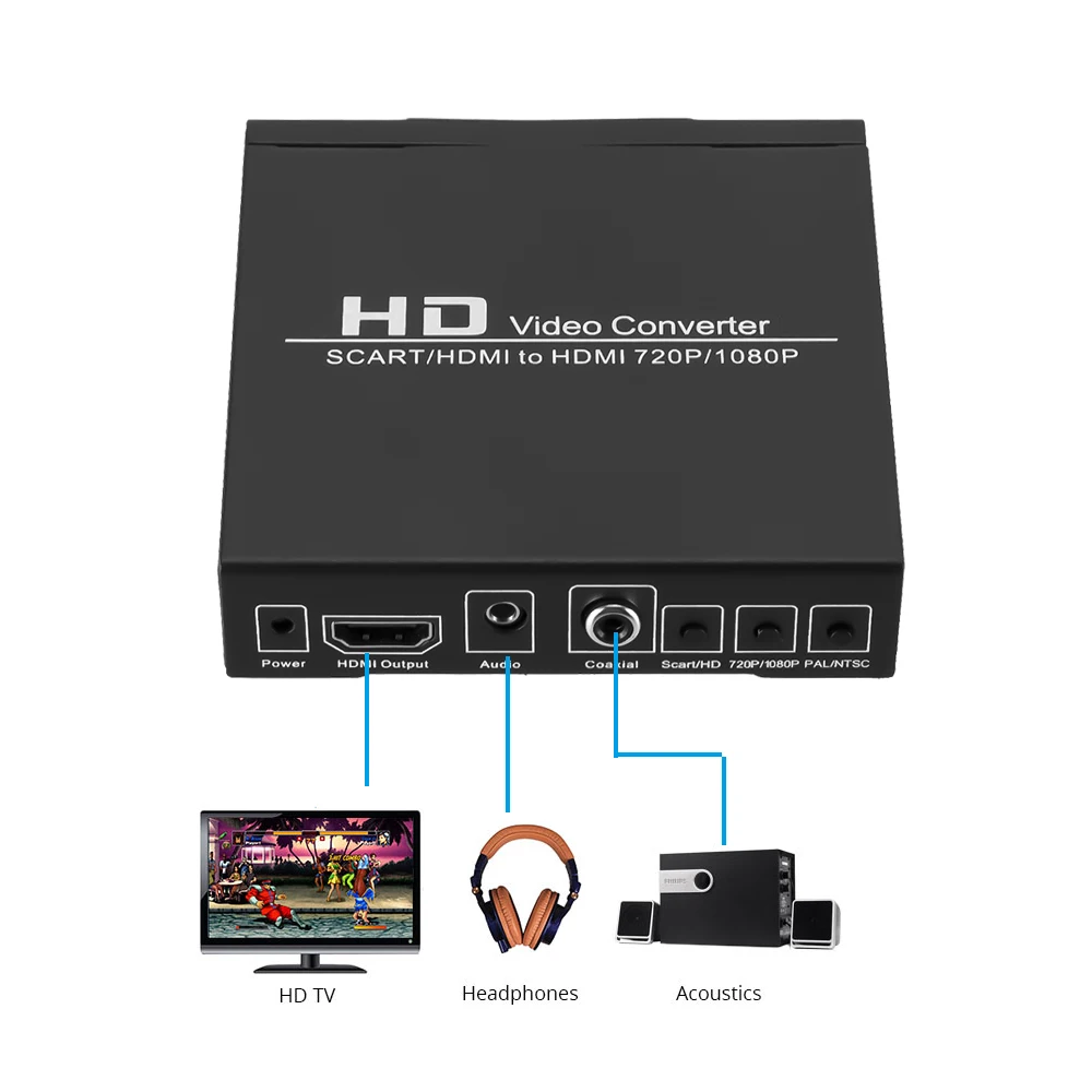 Адаптер SCART HDMI совместимый с видеоконвертер Full HD 1080P 3 5 мм для DVD-плеера/приставки