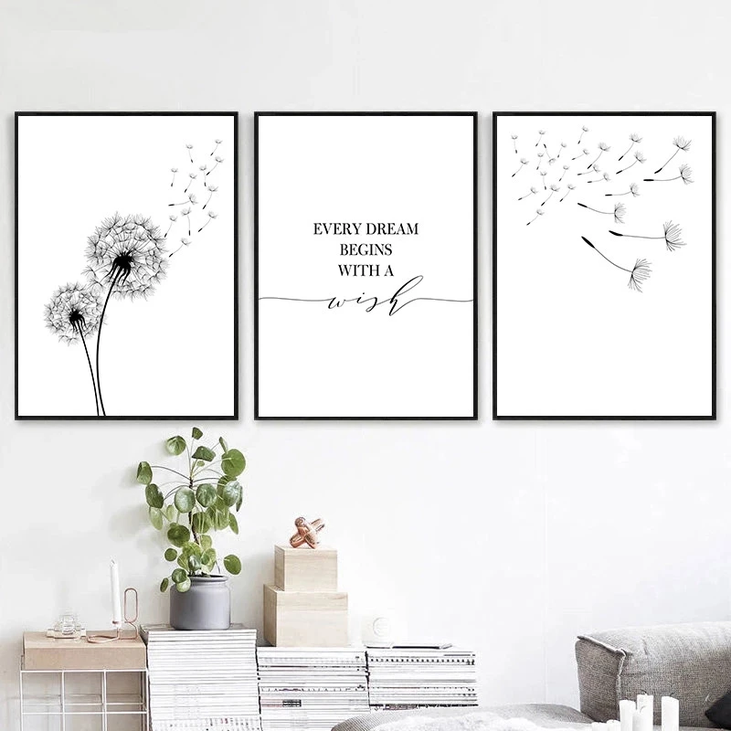 

Art Posters Dandelion Plants Landscape Nordic Scenery Pictures Wall Decor for Living Room Bedroom Frameless Canvas Painting