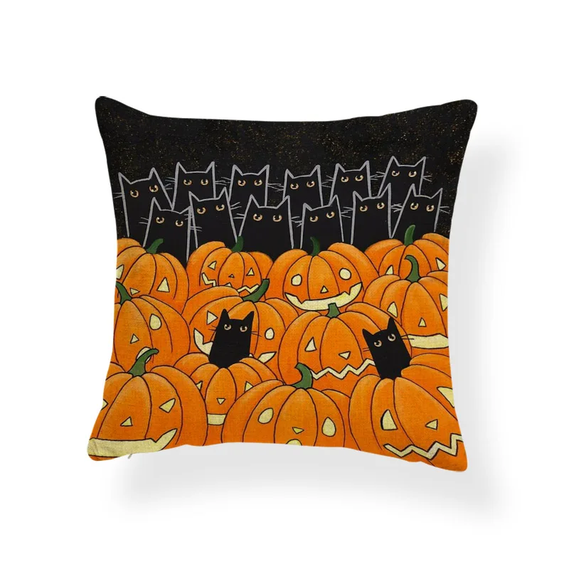 Ужасная Милая наволочка черный череп тыква кот мультфильм квадратная украшение