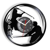 japanese aikido kanji martial arts fighting sport vinyl record wall clock dojo man cave decor artwork carved music record clock