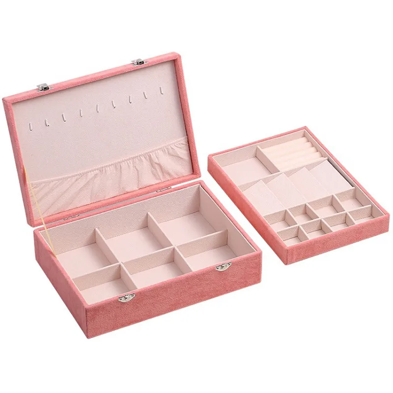 

Ice Crytal Velvet Jewlery Box Double Layer Large Capacity Jewelry Box Net Red Ear Stud Necklace Bracelet Flannel Ornament Box