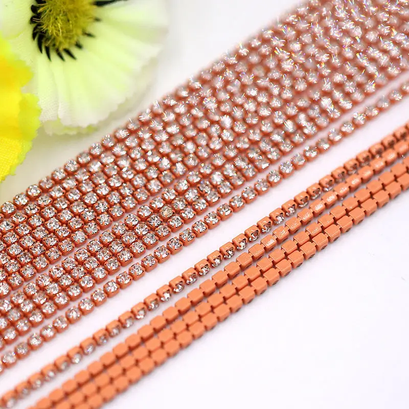 Crystal glass Rhinestone Chain with Colorful bottom sew on stone Cup Chain Gule on Rhinestone Trim DIY  Accessories