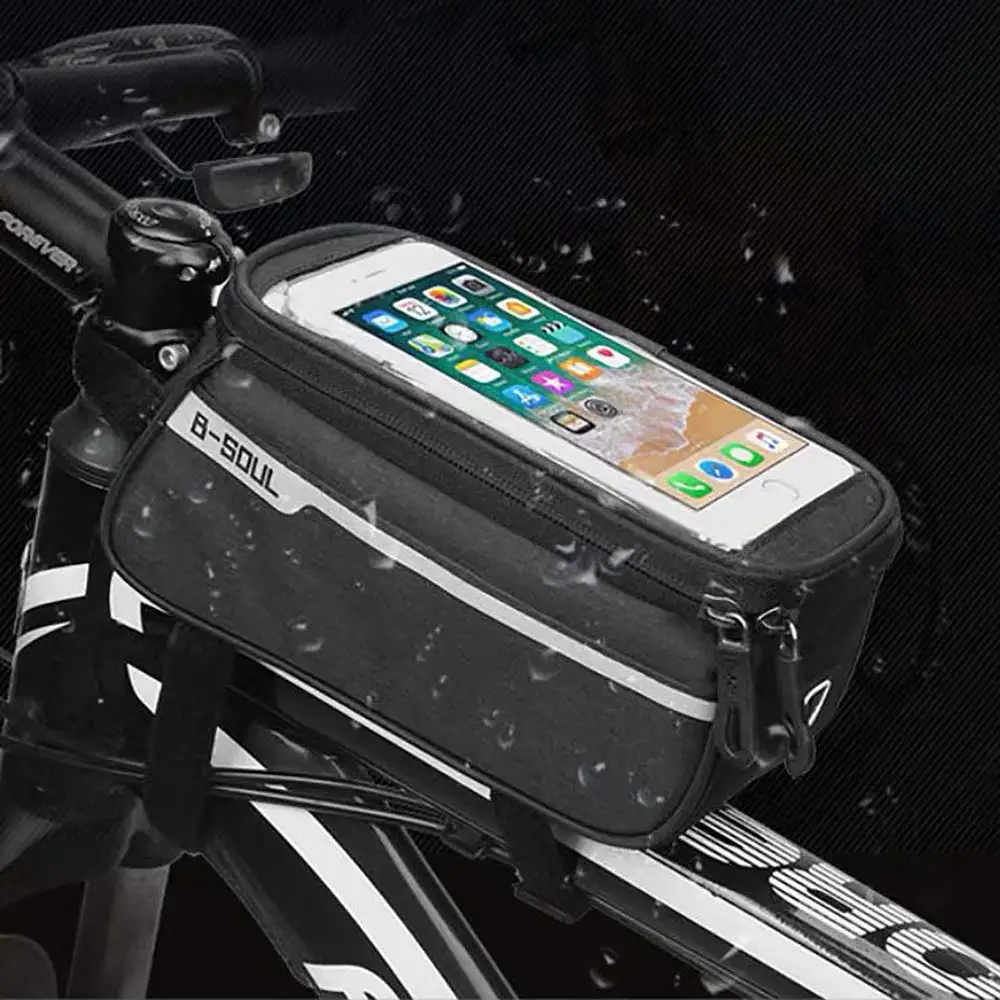 B-SOUL Waterproof MTB Road Bike Front Tube Bag 6inch Phone Touch Screen Saddle Mobile with Headphone Hole Accessories | Спорт и