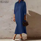 Платье-рубашка ZANZEA женское джинсовое средней длины, модный Повседневный Сарафан с длинным рукавом, на пуговицах, синий цвет, 7, весна 2021