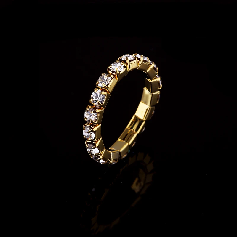 1 row gold ring 1-5 рядов золотого цвета кольца для невесты обручальные кольца Кристалл Стразы стрейч кольца для женщин - Цвет основного камня: 1 row gold ring