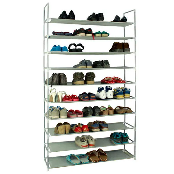 

100cm Ultra Large Capacity 10 Layers Non-woven Fabrics & Steel Shoe Rack Gray Easy to Install and Clean Save House Space