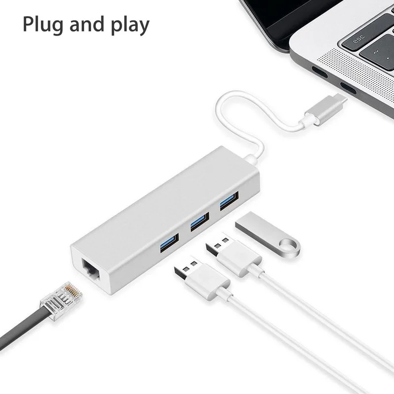 Basix Тип C Ethernet адаптер для RJ45 Lan сетевой карты проводной 10/100/1000 Мбит/с гигабитный USB