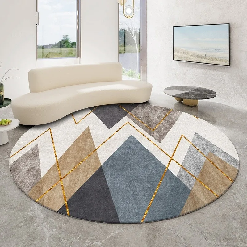 구매 북유럽 기하학적 원형 거실 커피 테이블 바닥 매트, 장식 응접실 바닥 매트 INS 인기 헤어 도어 매트 없음