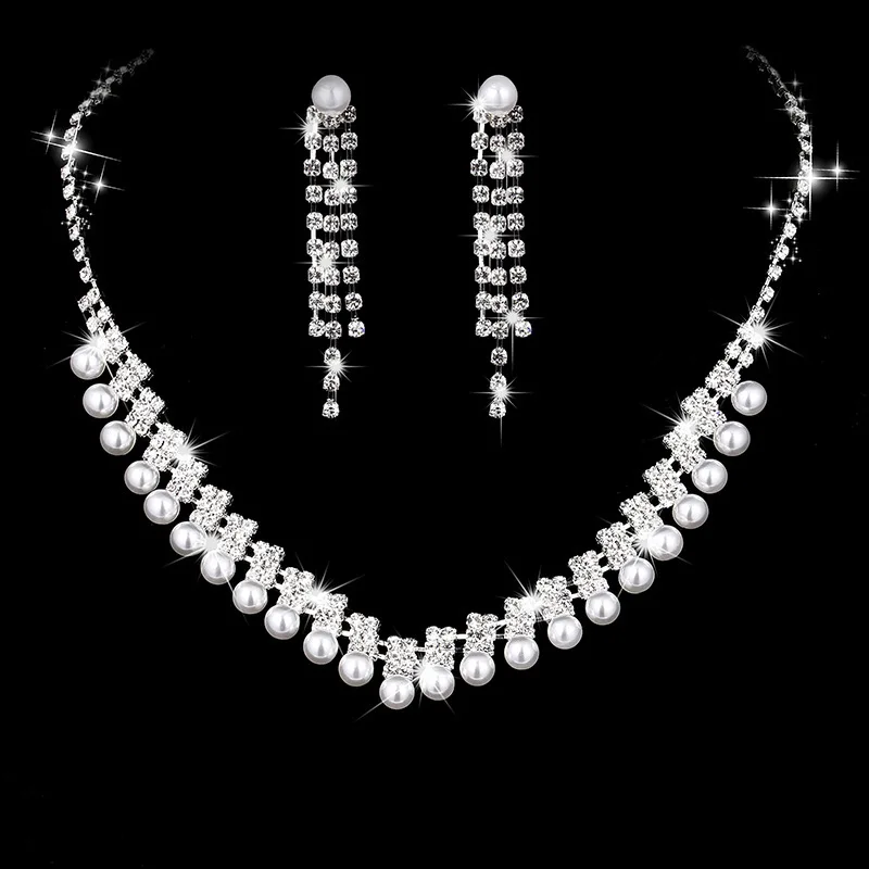 

Цепочка CSHOU225 с жемчугом для невесты свадебное платье аксессуары ожерелье серьги полный набор из 2 частей