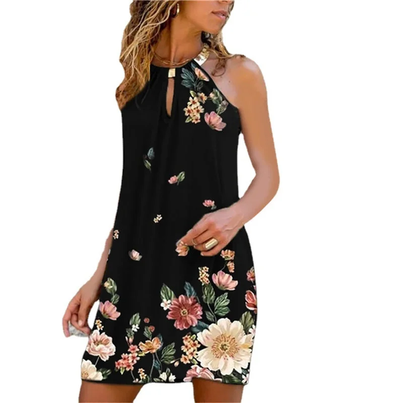 

Женское летнее платье с круглым вырезом, клетчатое платье на бретельках с принтом, с металлическим воротником, женская одежда, пляжные мини-...