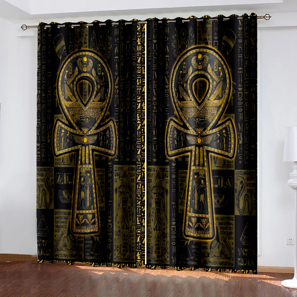 

Home Decoration Perforated Curtain Totem Living Room Bedroom Double Curtains Black Silk Fabric Shading Rate 90%