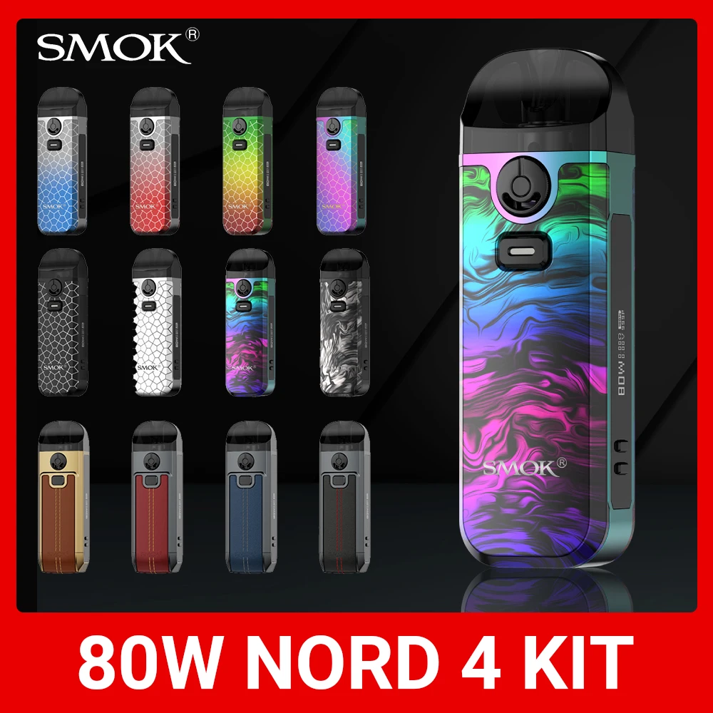Набор для вейпа SMOK Nord 4 с аккумулятором 2000 мА · ч, электронная сигарета 80 Вт, Pod-система 4,5 мл, норд4 об/мин, 2 сетчатые спирали, испаритель VS NOVO