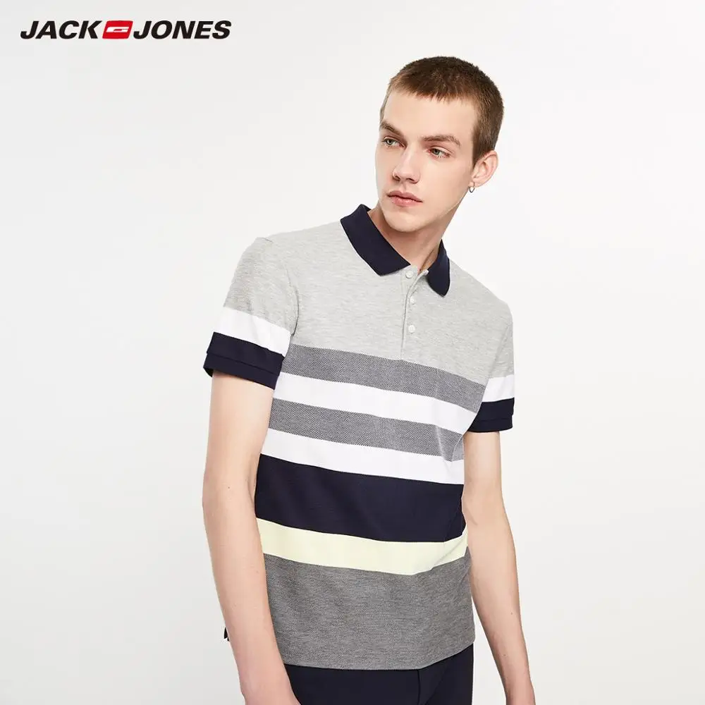 JackJones Мужская футболка из 100% хлопка в полоску с воротником коротким рукавом стиль