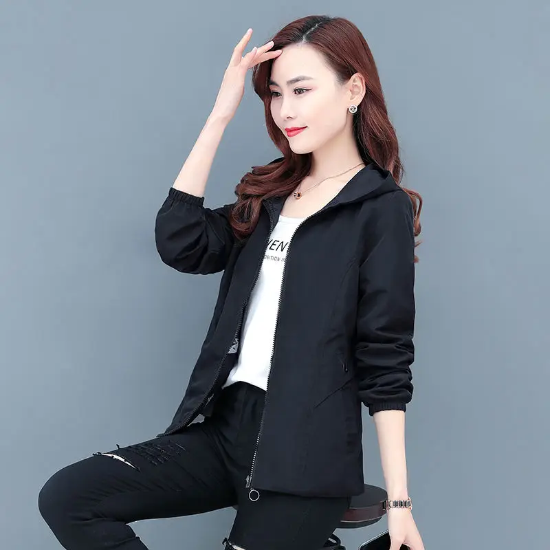 

2020 New Spring Autumn Fashion Women Jacket Hooded Pocket Zipper Two Side Wear Outwear Causal Famale Loose Windbreaker Coats W37